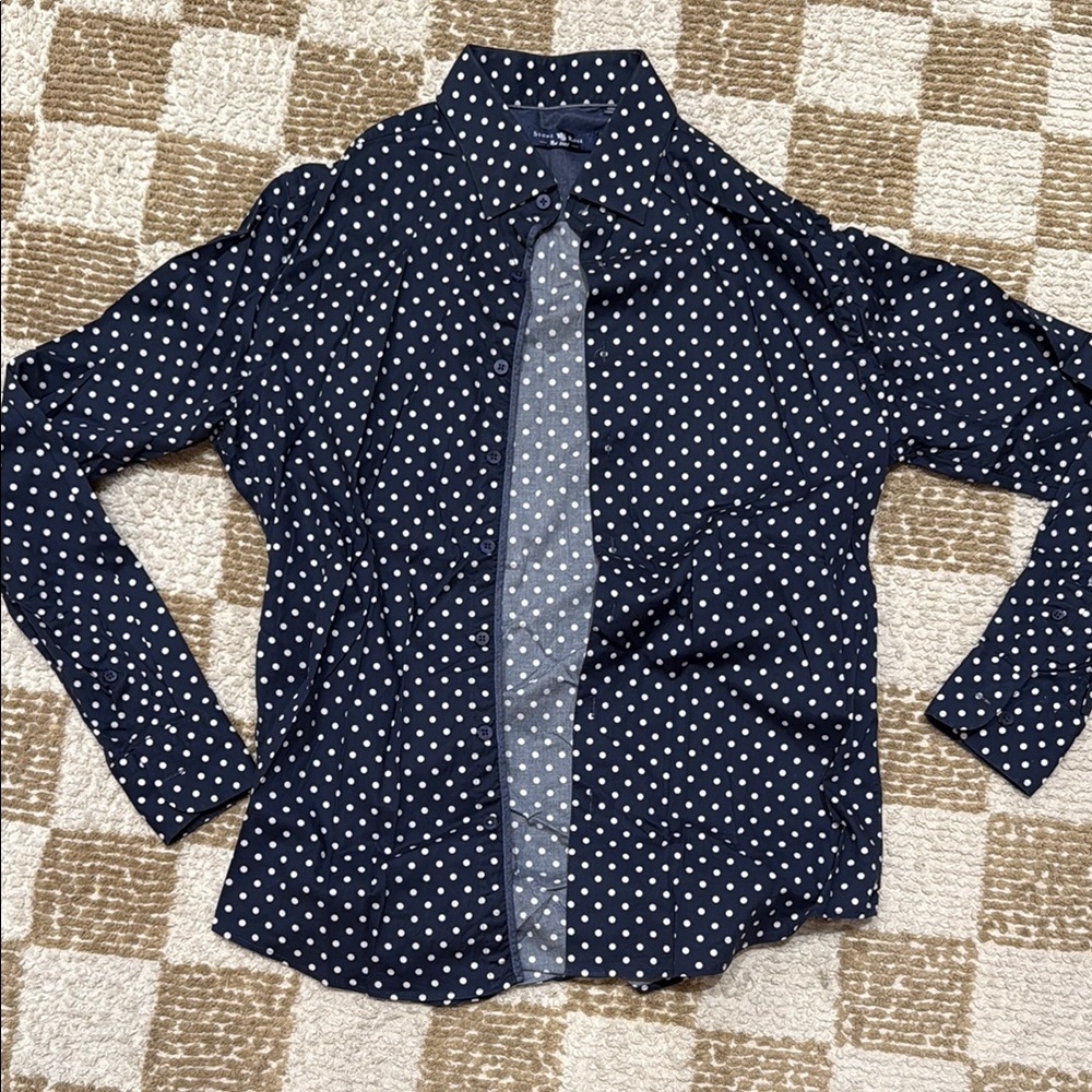 Dress shirt Polka Dot men’s  Shirt - Navy Blue S